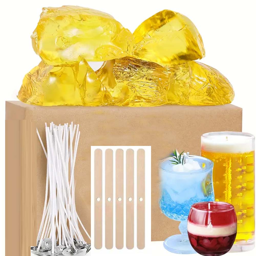 Wooden Wick Candle - 200g Yellow Clear Gel Jelly Wax